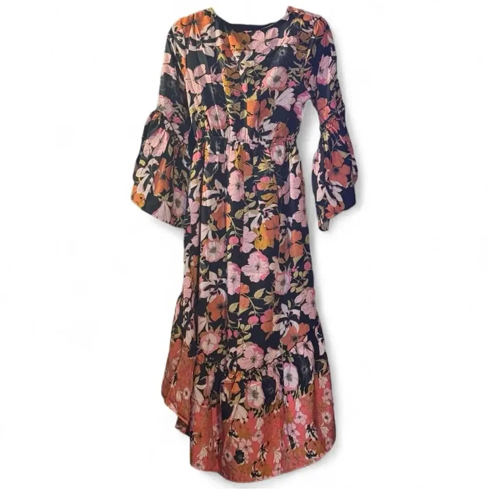 NEW RAGA Vera Floral Boho High Low Flowy Maxi Dress Tie Front Cottagecore Size S - Picture 7 of 9